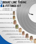 Garage Ready Heavy-Duty Zinc Coated Brake Line Tubing Kit With 25 Ft Of 3/16 Inch And 1/4 Inch Lines And Sixty Fittings