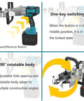 Cordless Rebar Threader Tool Kit With Dual 2000mAh Batteries, Beast Mode Pro Grade 800W Brushless Motor, 60 To 160 RPM, Rapid 15 Second Threading, Magnetic Drive Rotor Tech, Heavy Duty Construction For Fast Metalwork, forward/reverse and 90° rotatable body
