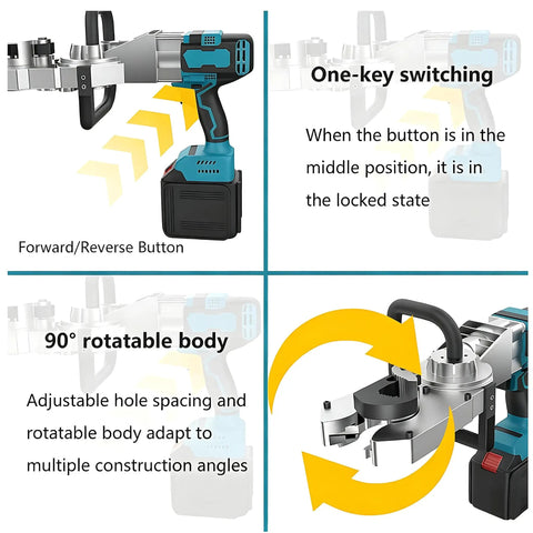 Cordless Rebar Threader Tool Kit With Dual 2000mAh Batteries, Beast Mode Pro Grade 800W Brushless Motor, 60 To 160 RPM, Rapid 15 Second Threading, Magnetic Drive Rotor Tech, Heavy Duty Construction For Fast Metalwork, forward/reverse and 90° rotatable body