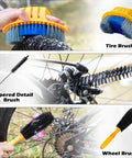 Bike Chain Cleaner Kit With Bicycle Cleaner Degreaser Lubricant And 12 Piece Cleaning Set showing various brushes for bike maintenance