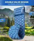 Ultralight Inflatable Sleeping Pad With Built In Foot Pump And Pillow For Camping, showcasing double valve design in nature.