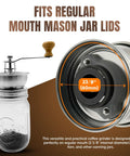 Mason Jar Coffee Grinder Lid With Manual Crank Burr Grinder, Fits Regular Mouth Jars, Rust-Proof Ceramic Mechanism.