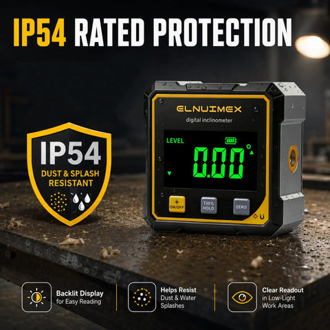 Tough Magnetic Digital Angle Finder And Laser Inclinometer Gauge showing IP54 rated protection for durable, precise leveling.