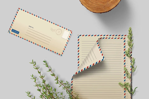 Vintage Airmail Stationery Set With Envelopes, 100-Piece Letter Size 8.5x11, Double-Sided Lined Paper, 50 Sheets And 50 Matching Envelopes displayed