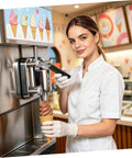 Ice Cream Maker Handle Replacement Part With Adjustable High Accuracy Lever For Precise Scoops Easy Install Must Have Plastic And Metal Kitchen Accessory For Home Use, woman using ice cream machine