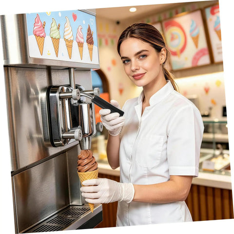Ice Cream Maker Handle Replacement Part With Adjustable High Accuracy Lever For Precise Scoops Easy Install Must Have Plastic And Metal Kitchen Accessory For Home Use, woman using ice cream machine