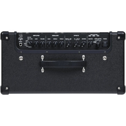 Top view of Katana 50 Gen 3 Guitar Amp Compact 50-Watt Combo with control panel, showcasing evolved Tube Logic tone and effects.
