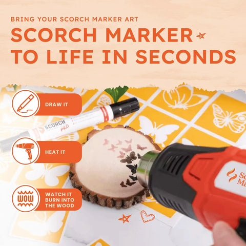 Powerful 1500 Watt Heat Gun for Crafting and Wood Burning used with scorch marker on wood slice