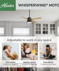Room with 52 Inch Indoor Ceiling Fan With Energy Efficient LED Light And Pull Chain Standard Mount Four Blades Quiet Operation.