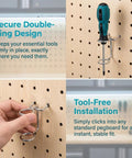 5 Piece Pegboard Screwdriver Holder Set With Double Ring Tool Organizers installed on a pegboard
