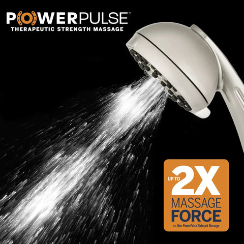 High Pressure Handheld Shower Head With Hose PowerPulse Massage 6 Modes Brushed Nickel Finish Easy Install Flexible Hose
