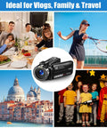 4K Camcorder For YouTube Vlogging With 80MP Image Capture, Infrared Night Vision, 18X Digital Zoom, 3.0 Inch IPS Screen, SD Card Included, Two Batteries, Pro Grade Vlog Camera For Creators And Influencers depicted in diverse lifestyle settings.