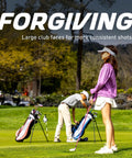 Slick Design Kid Approved Golf Club Set Right Hand Ages 6 To 8 featuring young golfers practicing with driver and stand bags.