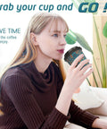 Hella Sturdy Double Wall Paper Coffee Cups With Leak Proof Lids 100 Pack 12 Oz Textured Insulated Drinkware held by a woman.