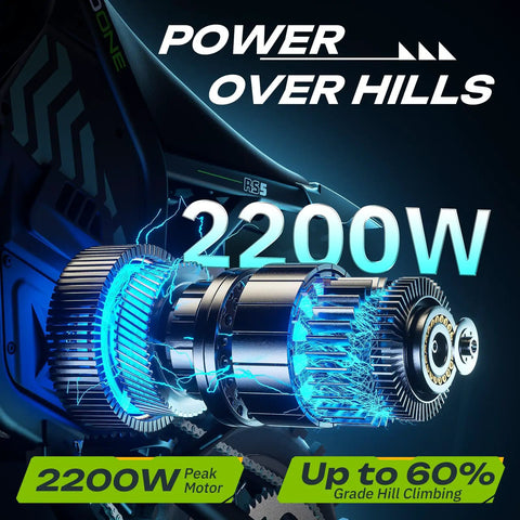 Gnarly High-Performance Electric Dirt Bike For Teens And Adults Up To 37 MPH With 2200W Peak Motor, motor detail, light green.