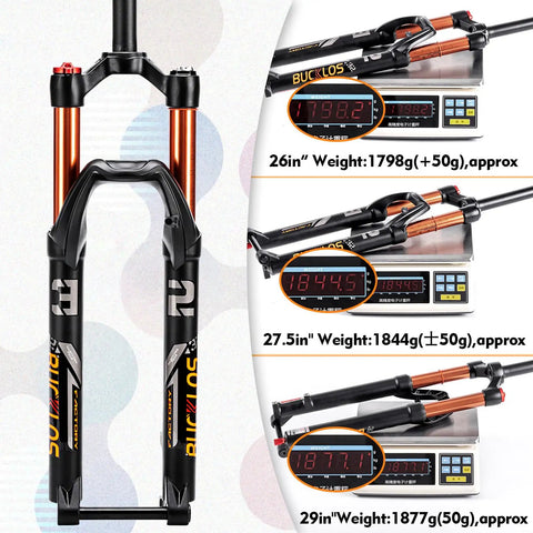 120mm Travel MTB Fork For 26 27.5 29 Inch Mountain Bikes, One And One Eighth Inch Straight Or Tapered Steerer, weights shown