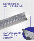 24 Inch Continuous Pin Hinge Nickel Finish, One And One Quarter Inch Wide, Surface Mounted Easy Install, Rust Resistant Steel, Cut To Fit