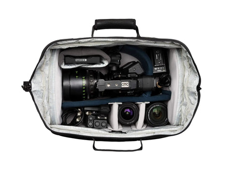 Cineluxe Backpack 21 Fast Access Pro Camera Backpack With Ultra Wide Doctor Bag Opening And Flex Core Dividers for gear storage.