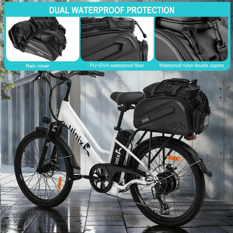 40L Hard Shell Rear Bike Rack Bag For Ebike Batteries And Gear, Multifunction Pannier Backpack For Travel And Commute, Rigid Side Panels, Expandable Side Pockets, Black