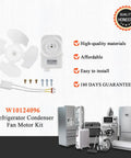 Refrigerator Condenser Fan Motor Kit With Blade Wiring Harness And Hardware For Whirlpool Replacement Fits W10124096