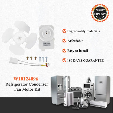Refrigerator Condenser Fan Motor Kit With Blade Wiring Harness And Hardware For Whirlpool Replacement Fits W10124096