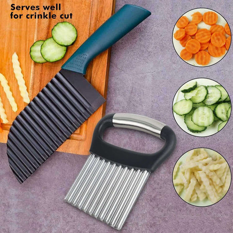 Two-piece AITRAI crinkle cutter knife with peeler; stainless steel wave cutter for vegetables and fruit