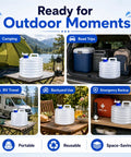 Collapsible Water Container With Spigot For Camping, Foldable Water Jug in various outdoor and emergency setups.