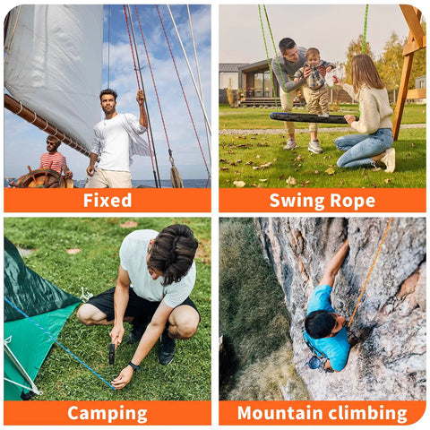 Beefy Heavy Duty Tree Rigging Rope Half Inch By 100 Feet in various uses: sailing, swing setup, camping, mountain climbing.