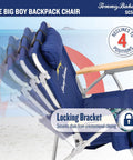 Big Boy 4-Position Folding Backpack Chair With 13 Inch High Seat For Beach Or Camp shown in multiple positions, navy