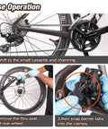 Instructions on using Dummy Hub Bike Chain Holder For Thru Axle Frames with Elastic Snap Fit, wheel removal and cleaning steps