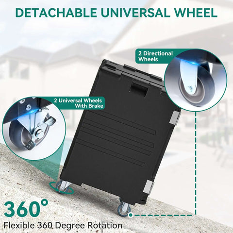 Insulated Food Pan Carrier 127 Quart LLDPE Hot Box For Catering With Stainless Steel Pans And Swivel Casters showing wheel detail