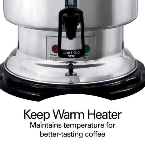 Commercial Coffee Urn And Hot Beverage Dispenser For 60 Cup Capacity Polished Stainless Steel Exterior One Hand Dispensing With Cup Trip Handle Keeps Beverages Warm With Built In Keep Warm Heater base view