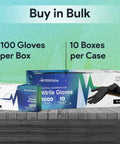 Front view of FifthPulse black large nitrile gloves, medical grade, powder-free; 1000 gloves in 10-box case
