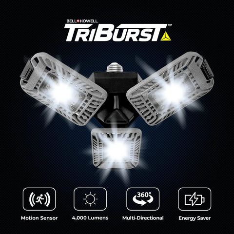 Triburst Motion Sensor LED Ceiling Light With 144 LEDs, 6500K Daylight, ultra bright panels, multi-directional view