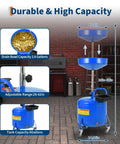 Hoguyexila 8 Gallon Portable Waste Oil Drain Tank Kit, Big Capacity Fluid Pickup Container With Pneumatic Pump For Quick Auto Garage Oil Changes And Vehicle Maintenance Jobs On Road, blue steel drain tank with adjustable funnel