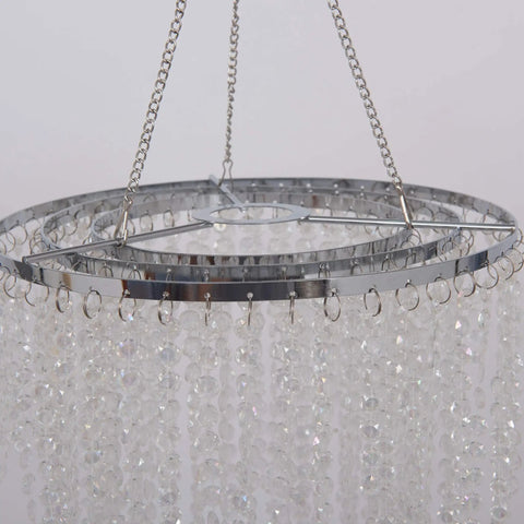 Detail of Three Tier Sparkling Iridescent Acrylic Beaded Hanging Chandelier with diamond cut beads and chains