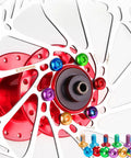 12 Pack Bicycle Disc Brake Bolts M5x10mm Stainless Steel Screws With T25 Wrench in colorful design on MTB rotor