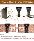 Diagram showing Heavy Duty Brick Wall Clips For Outdoor Hangs No Drill No Nails Fits Two And A Quarter To Two And Three Eighths Inch Bricks.