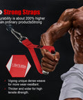 Rock Solid Aluminum Alloy Workout Handles with durable red straps and sturdy clips for cable machines and lat pulldowns.