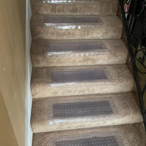 Clear Stair Tread Protectors Set Of 2 24 X 8 Inches Slip Resistant Vinyl Treads With Gripper Teeth For Carpeted Stairs Protection
