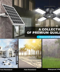 Heavy Duty Solar Shed Lights With Four Bright Heads Offering 1200 Lumens And Kickass Motion Sensor Detection Plus Remote Control mounted with solar panel.
