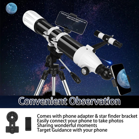90mm Refractor Telescope With 900mm Focal Length For Adults And Beginners, 36x To 270x Magnification, AZ Mount displayed in use