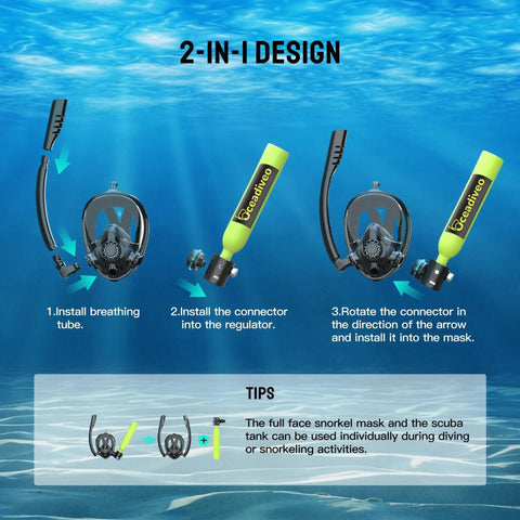 Installation guide for 0.5L Mini Scuba Tank With Pump And Full Face Mask For Snorkeling And Shallow Water Exploration