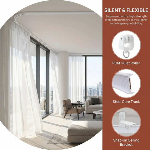 Flexible Bendable Ceiling Curtain Track 5 Meters Long For Room Dividers Window Treatments Shower Stalls RVs And Trailers A Dope Versatile Multi Purpose Ceiling Track For Curtains That Fits Any Layout, curved in living room