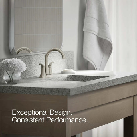 Simplice Centerset Two Handle Bathroom Sink Faucet With Clicker Drain 1.0 GPM Water Flow Modern Vanity Faucet in brushed nickel finish