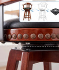 Straight Up Heavy Duty Bar Stool Swivel Plate Replacement With Smooth 360 Spin And Rock Solid Ball Bearing Support For Recliners Rockers Boats And Lazy Susan Upgrades, viewed from the side showcasing wood and black leather seat.
