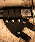Universal Leather Sword Frog With Steel Hardware, Compatible With Long Swords And Rapiers, diagonal hang, black leather on map