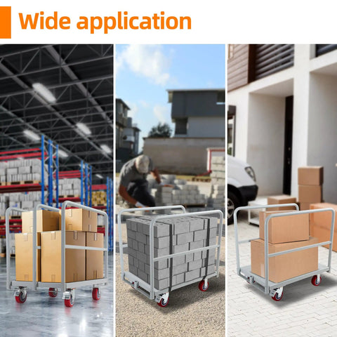 Heavy Duty Steel Panel Cart In Light Gray offers rust resistant powder coating, loaded with boxes for warehouse material handling.