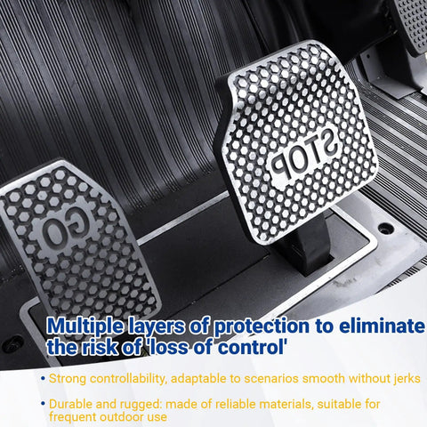Controls of the 45 Mile Long Range 60V Electric Golf Cart with Go and Stop pedals; designed for safety and durability.