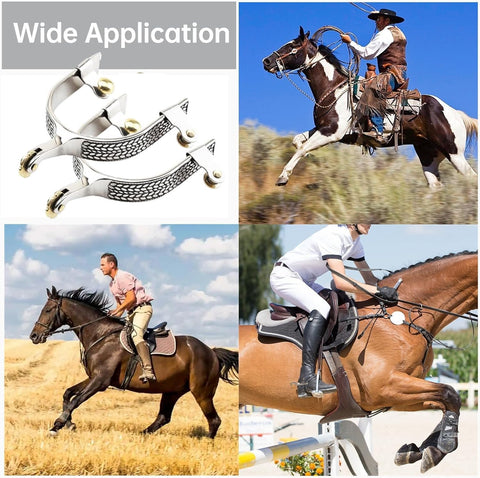 Stainless Steel Cowboy Spurs with Spur Straps and Copper Cap Buckle, Western Equestrian Gear for Riders, Boots, Trail, Ranch, Show